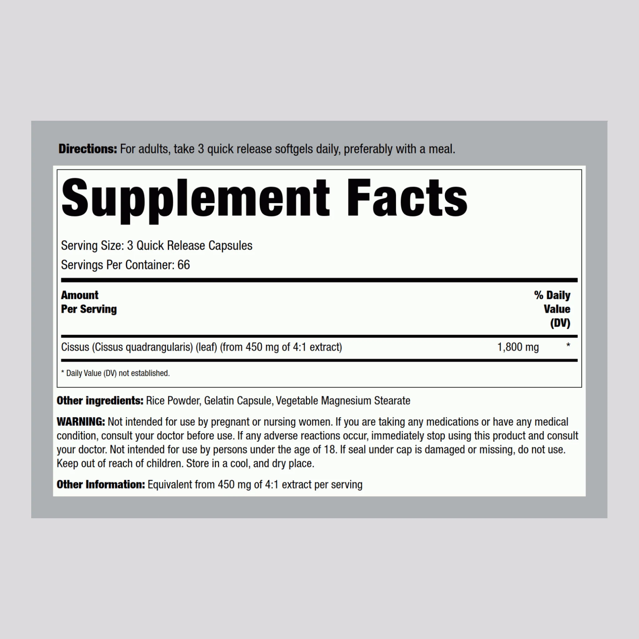 Ultra Cissus, 1800 mg (per serving), 200 Quick Release Capsules, 2  Bottles - Image 2
