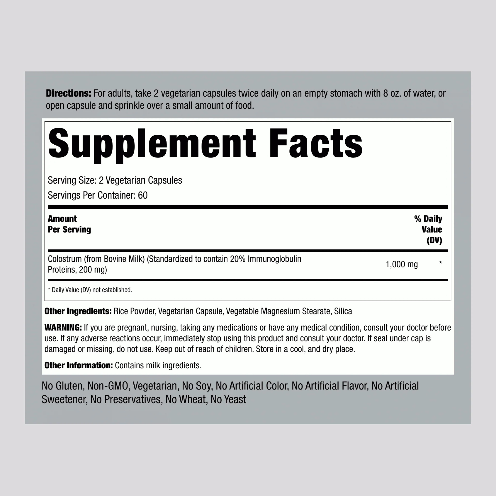 Ultra Colostrum (High IG), 1000 mg (per serving), 120 Vegetarian Capsules, 2  Bottles - Image 2