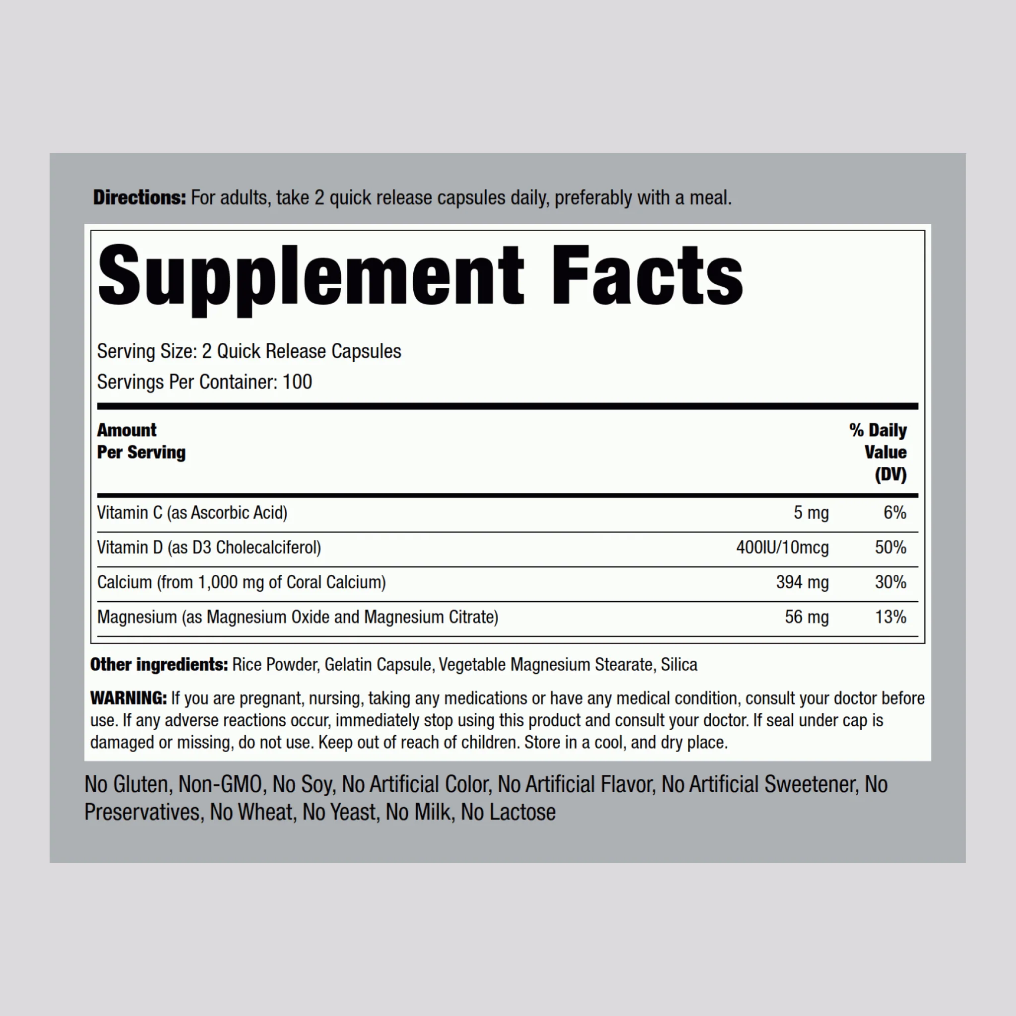 Ultra Coral Calcium Complex, 1000 mg (per serving), 200 Quick Release Capsules - Image 2