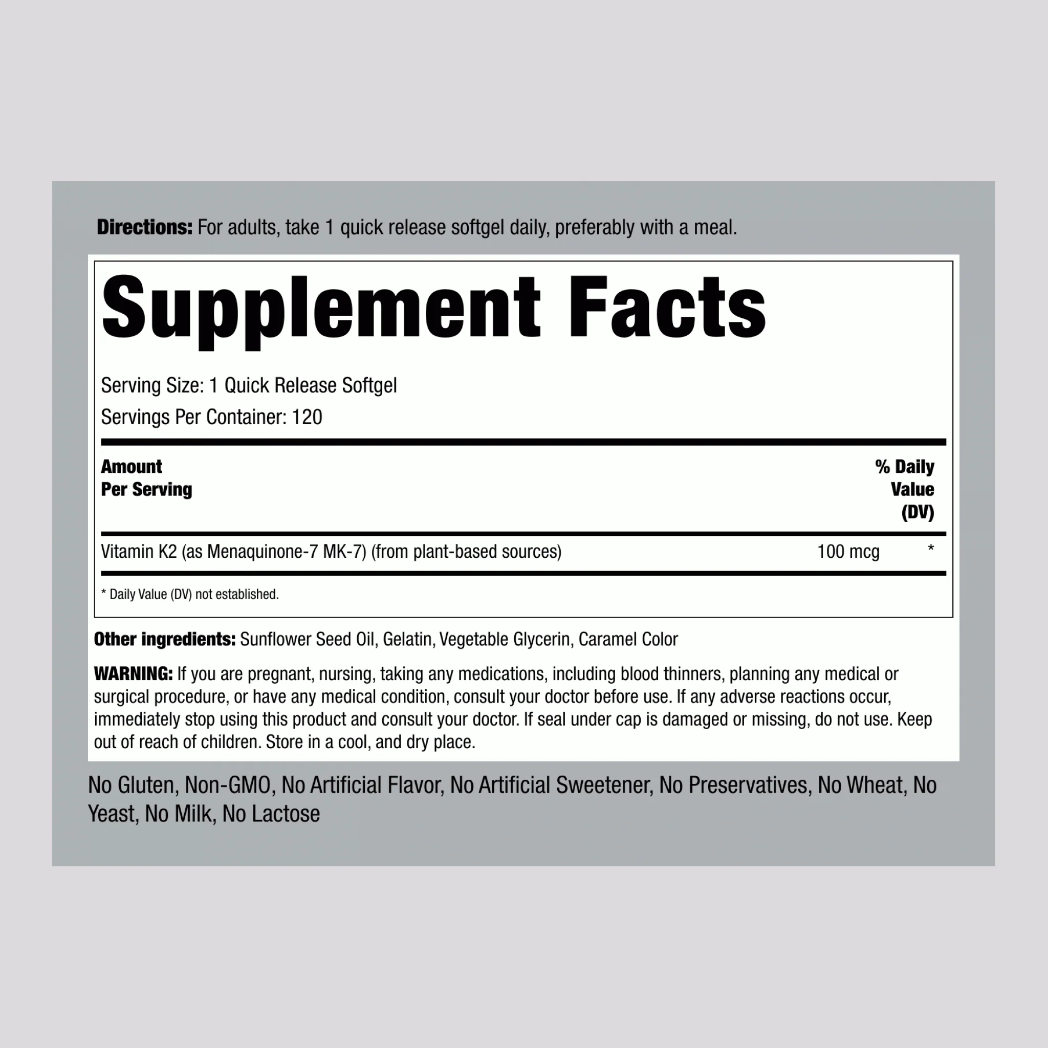 Ultra K-2 with MK-7, 100 mcg, 120 Quick Release Softgels - Image 2