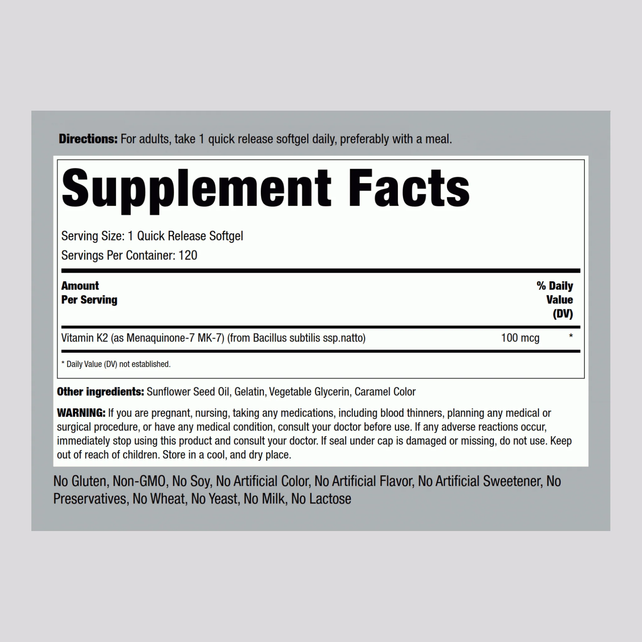 Ultra K2 with MK-7, 100 mcg, 120 Quick Release Softgels, 2  Bottles - Image 2
