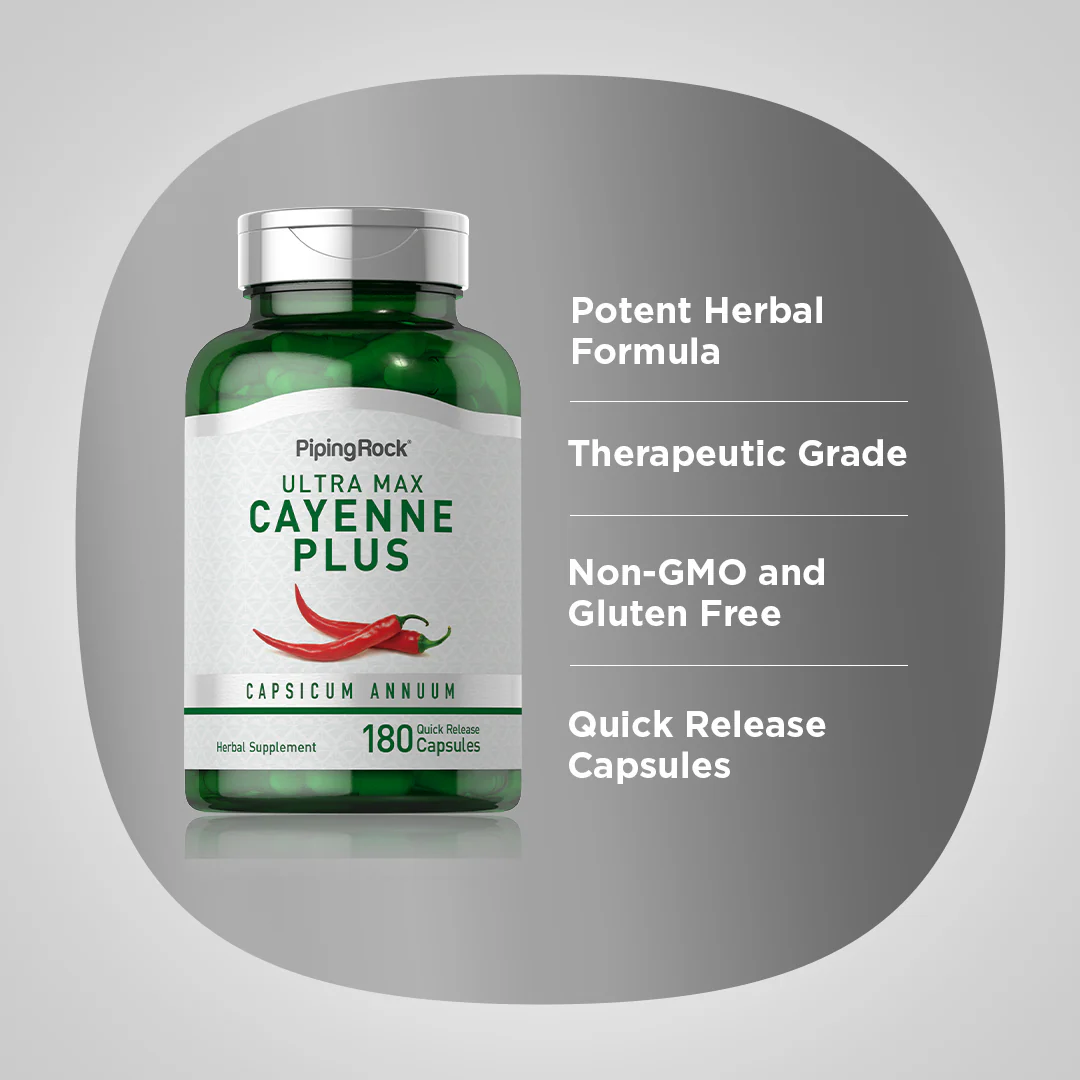 Ultra Max Cayenne Plus, 180 Quick Release Capsules, 2  Bottles - Image 4