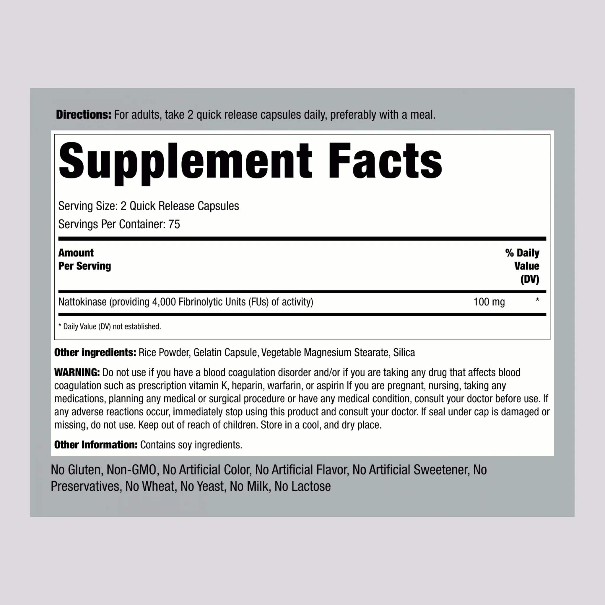 Ultra Nattokinase 4000 FU, 100 mg (per serving), 150 Quick Release Capsules, 2  Bottles - Image 2