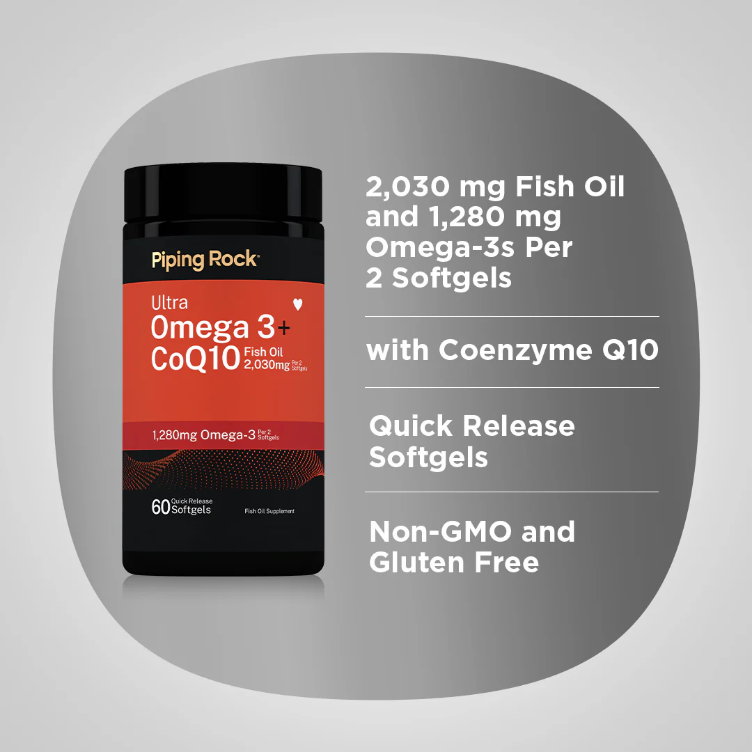 Ultra Omega 3 plus CoQ10 Fish Oil, 60 Quick Release Softgels, 2  Bottles - Image 3