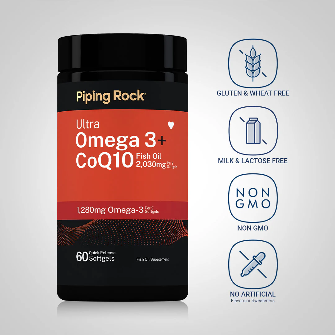 Ultra Omega 3 plus CoQ10 Fish Oil, 60 Quick Release Softgels, 2  Bottles - Image 4