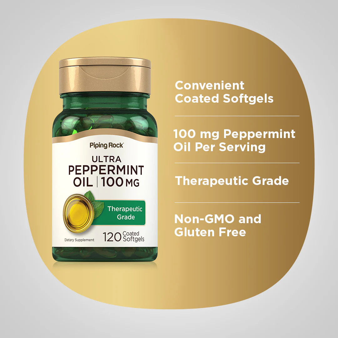 Ultra Peppermint Oil (Enteric Coated), 100 mg, 120 Coated Softgels, 2  Bottles - Image 3