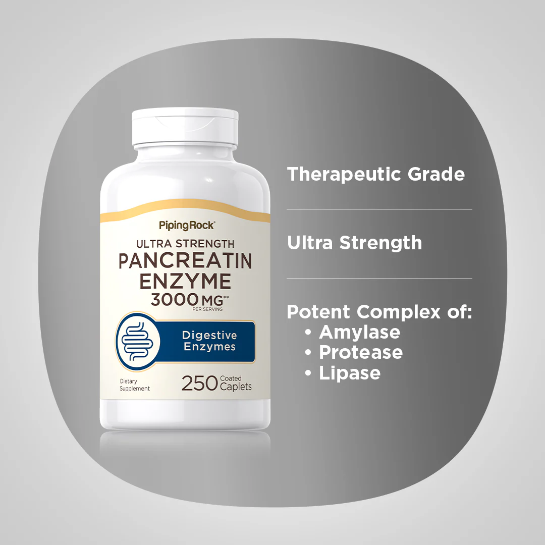 Ultra Strength Pancreatin Enzyme, 3000 mg (per serving), 250 Coated Caplets, 2  Bottles - Image 4