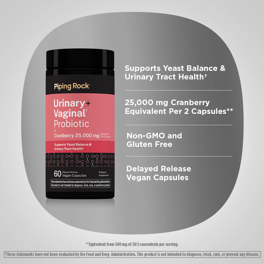Urinary + Vaginal Probiotic + Cranberry, 25,0000 mg (per serving), 60 Delayed Release Vegan Caps, 2  Bottles - Image 3