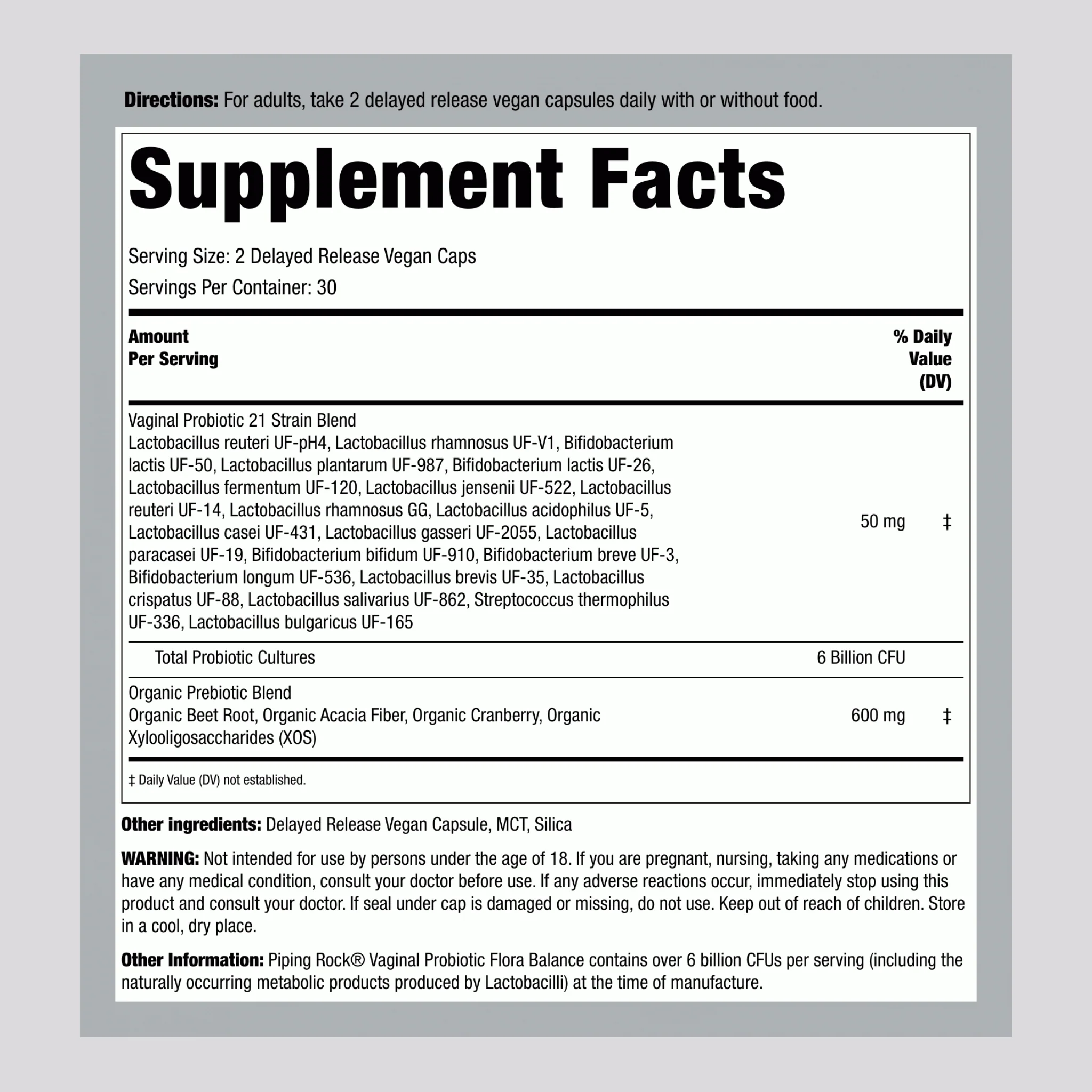 Vaginal Probiotic Flora Balance, 60 Delayed Release Vegan Caps, 2  Bottles - Image 2