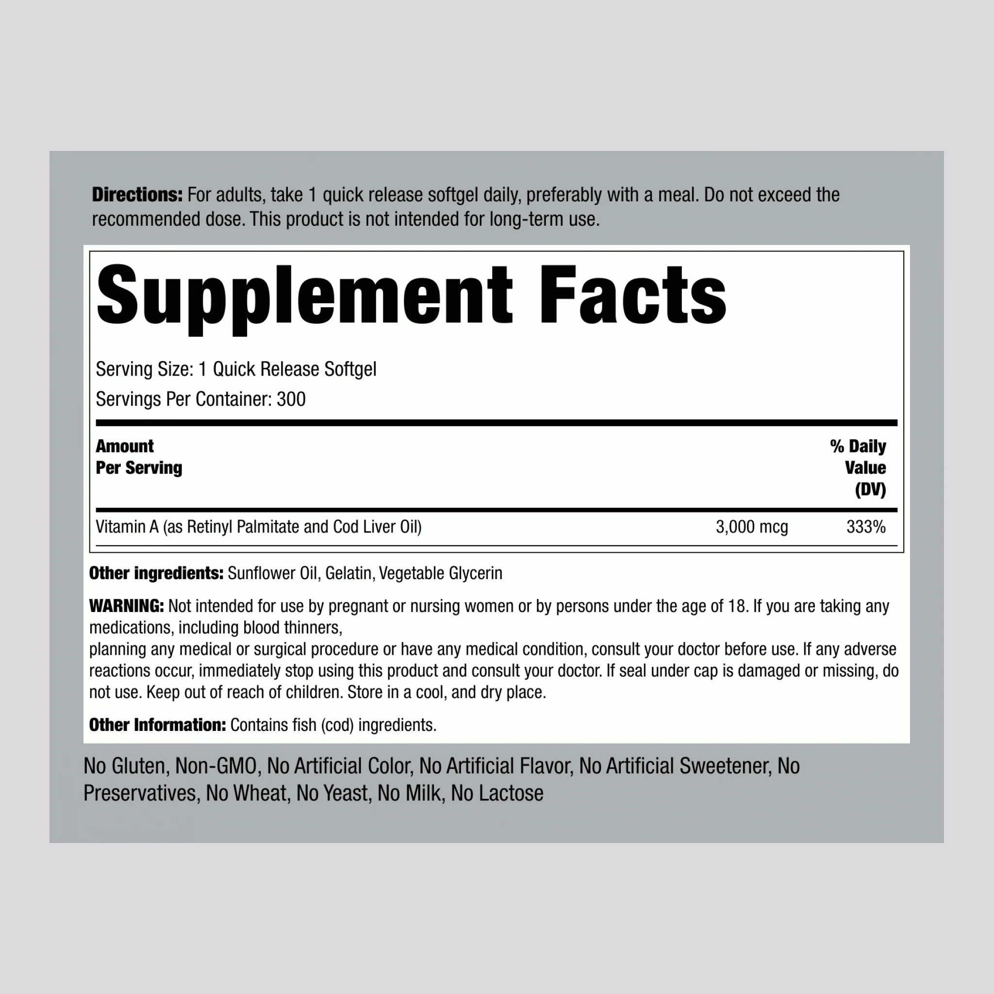 Vitamin A, 10,000 IU, 300 Quick Release Softgels - Image 2