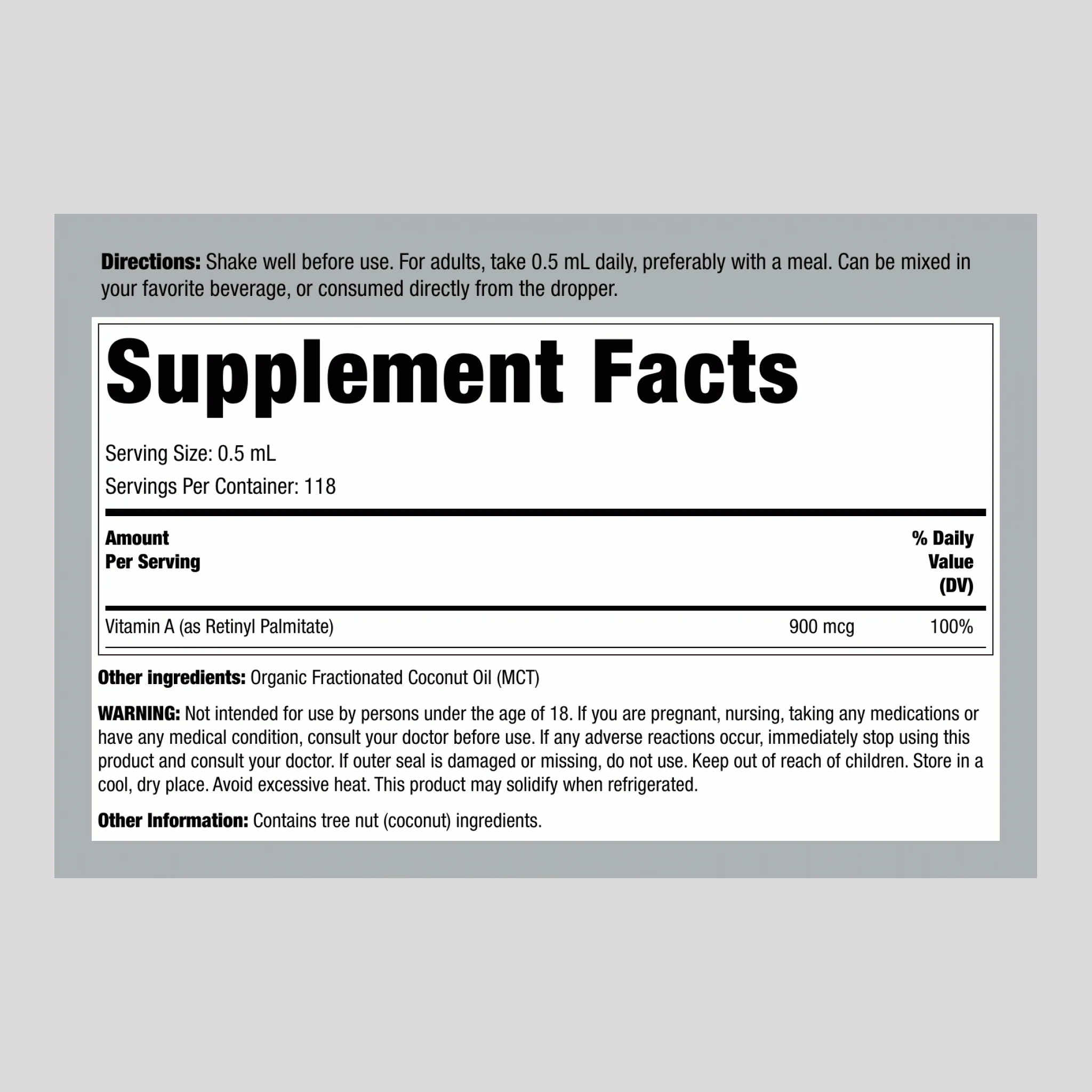 Vitamin A Liquid (Organic), 3000 IU, 2 fl oz (59 mL) Dropper Bottle, 2  Bottles - Image 2