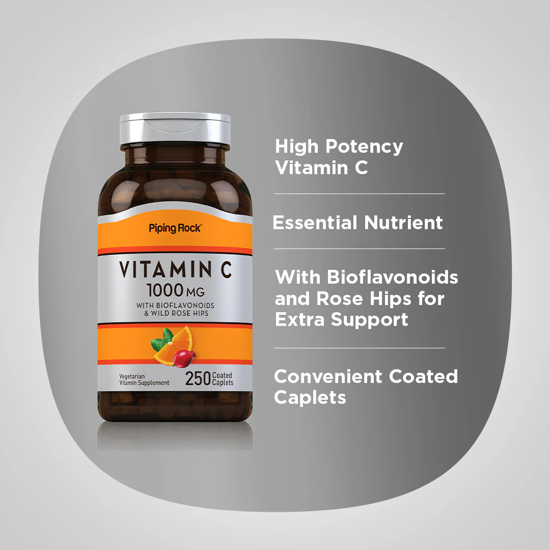 Vitamin C 1000 mg with Bioflavonoids & Rose Hips, 250 Coated Caplets - Image 4