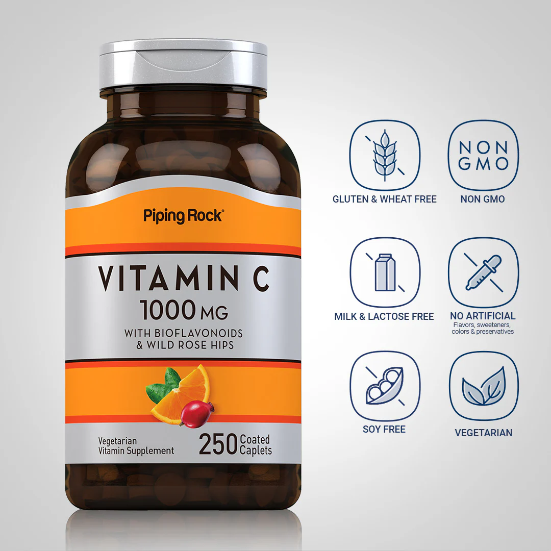 Vitamin C 1000 mg with Bioflavonoids & Rose Hips, 250 Coated Caplets, 2  Bottles - Image 5