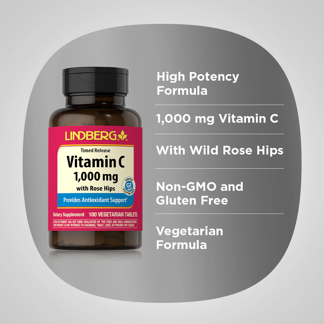 Vitamin C 1000 mg with Rose Hips (Timed Release), 100 Vegetarian Tablets - Image 4