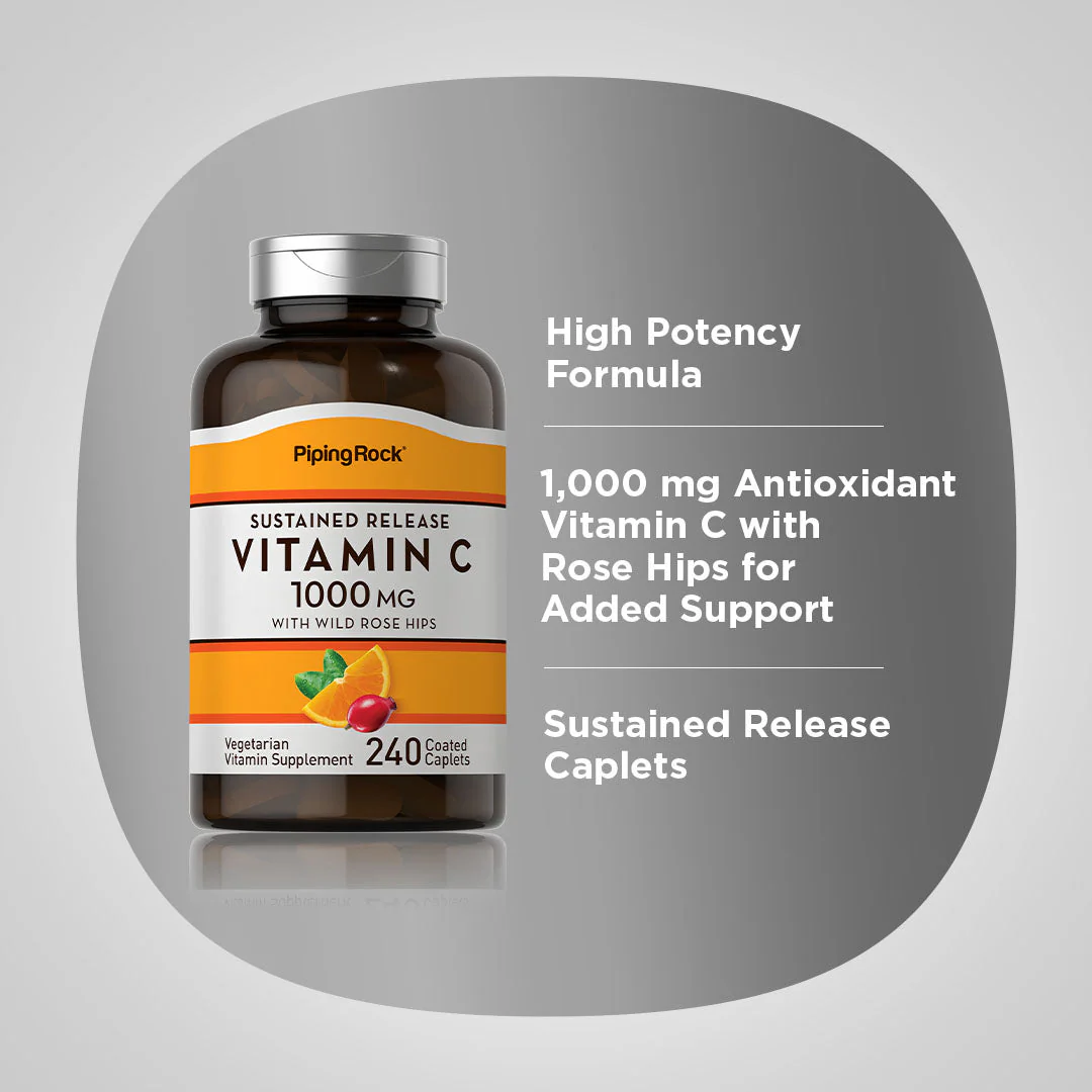 Vitamin C 1000 mg with Rose Hips Timed Release, 240 Coated Caplets, 2  Bottles - Image 4