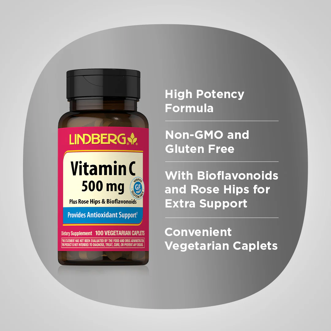 Vitamin C 500 mg plus Rose Hips & Bioflavonoids, 100 Vegetarian Caplets - Image 3