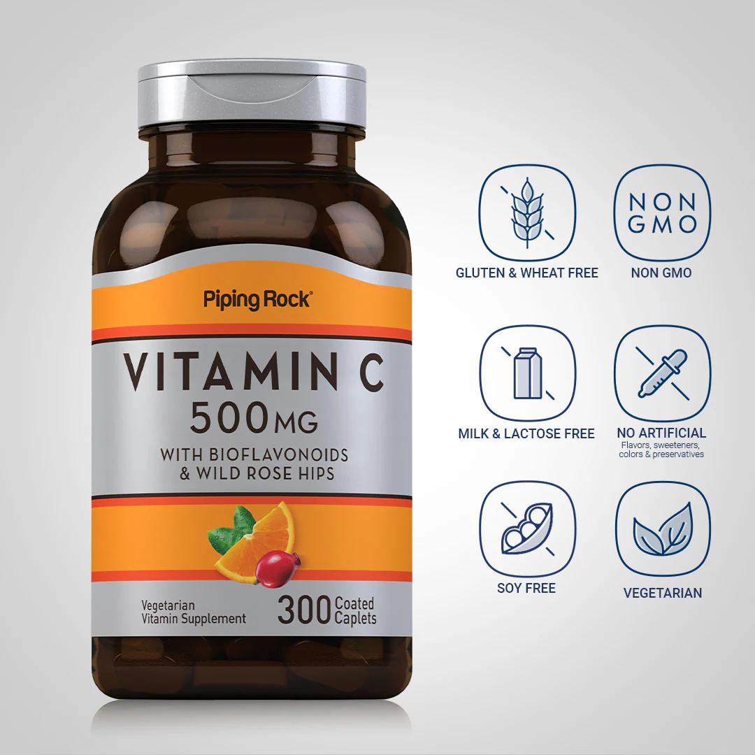 Vitamin C 500 mg with Bioflavonoids & Rose Hips, 300 Coated Caplets - Image 4