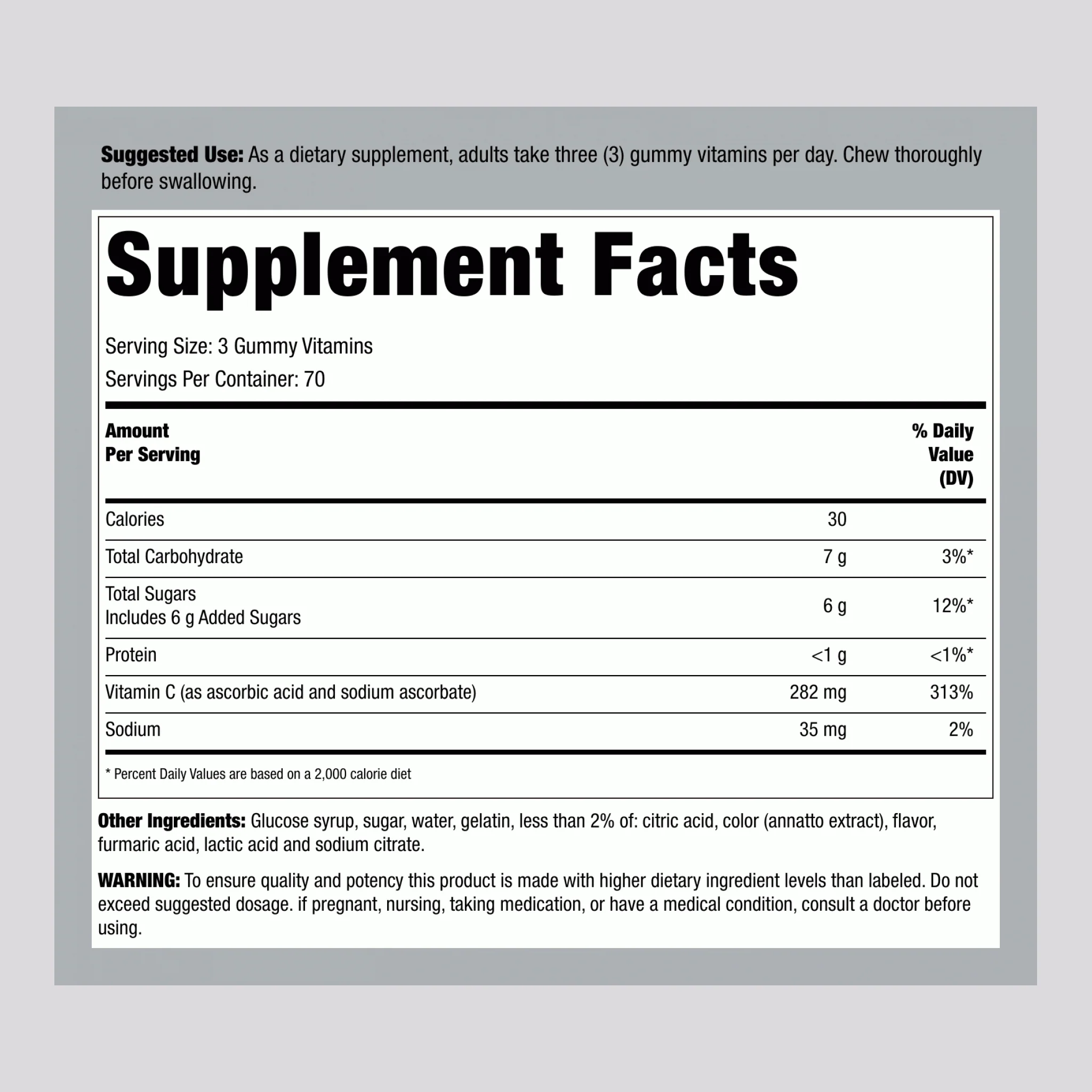 Vitamin C Gummies (Orange), 282 mg (per serving), 210 Gummies - Image 2