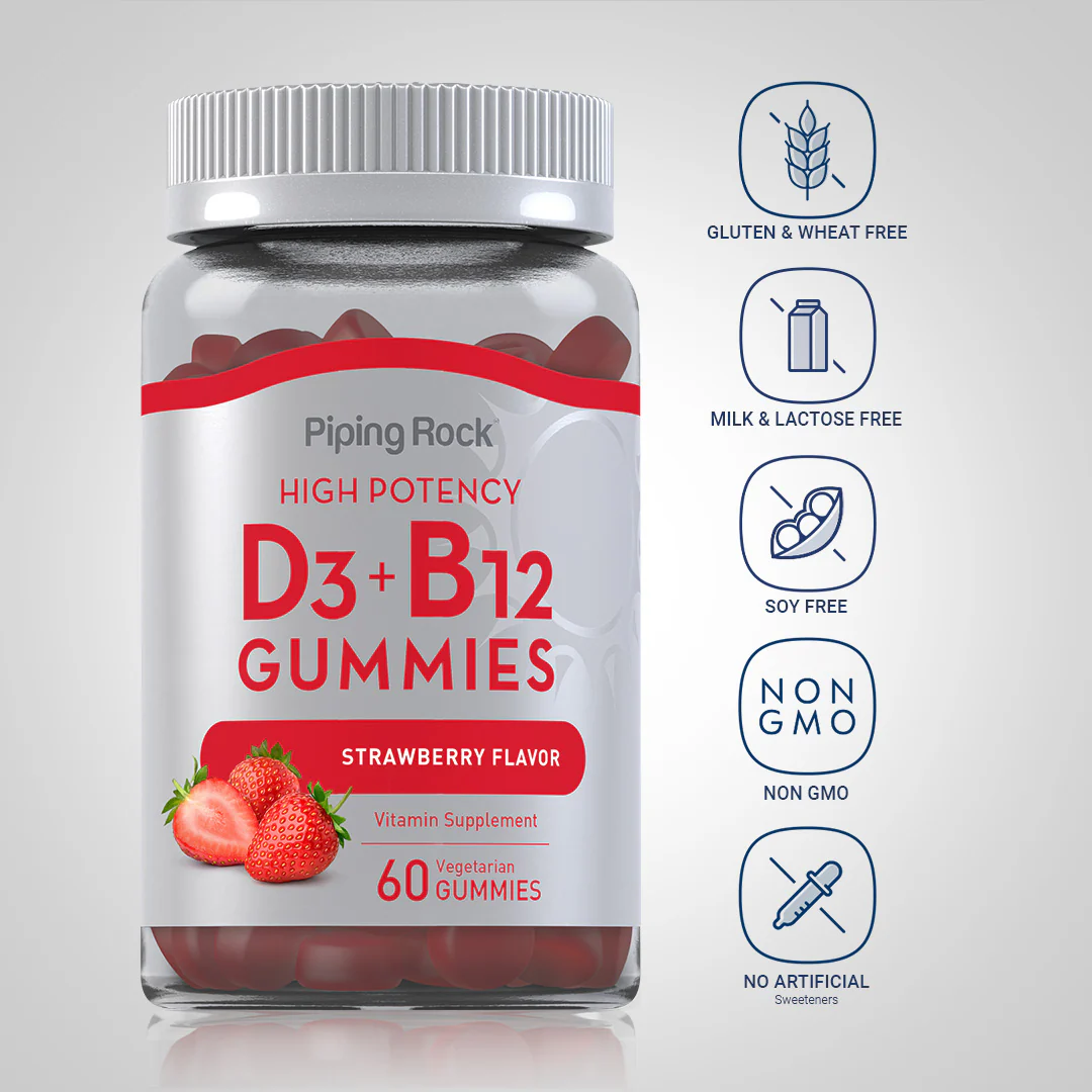 Vitamin D3 + B12 (Delicious Strawberry), 60 Vegetarian Gummies - Image 4
