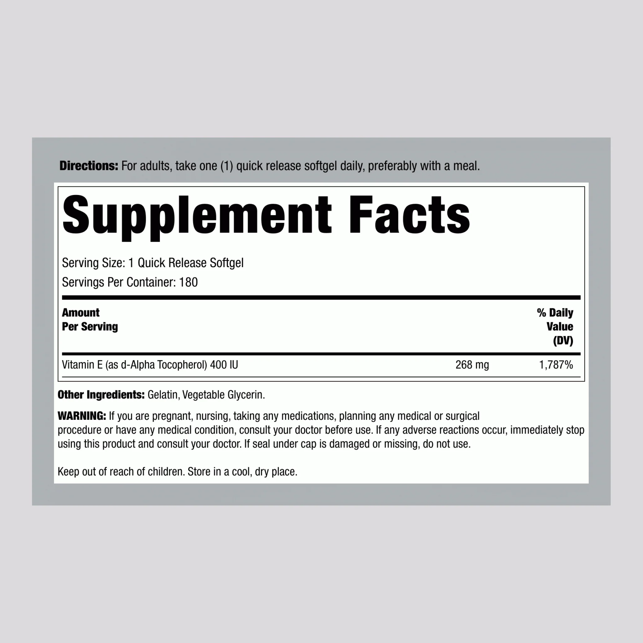 Vitamin E-400 IU (d-Alpha Tocopherol), 180 Quick Release Softgels - Image 2