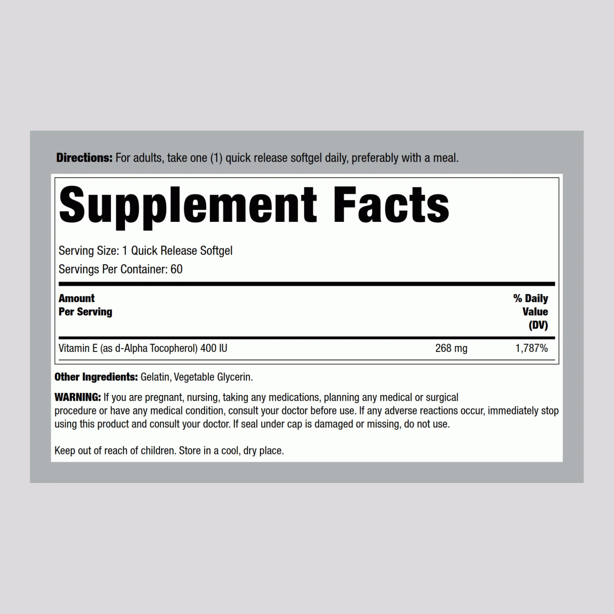 Vitamin E-400 IU (d-Alpha Tocopherol), 60 Quick Release Softgels - Image 2