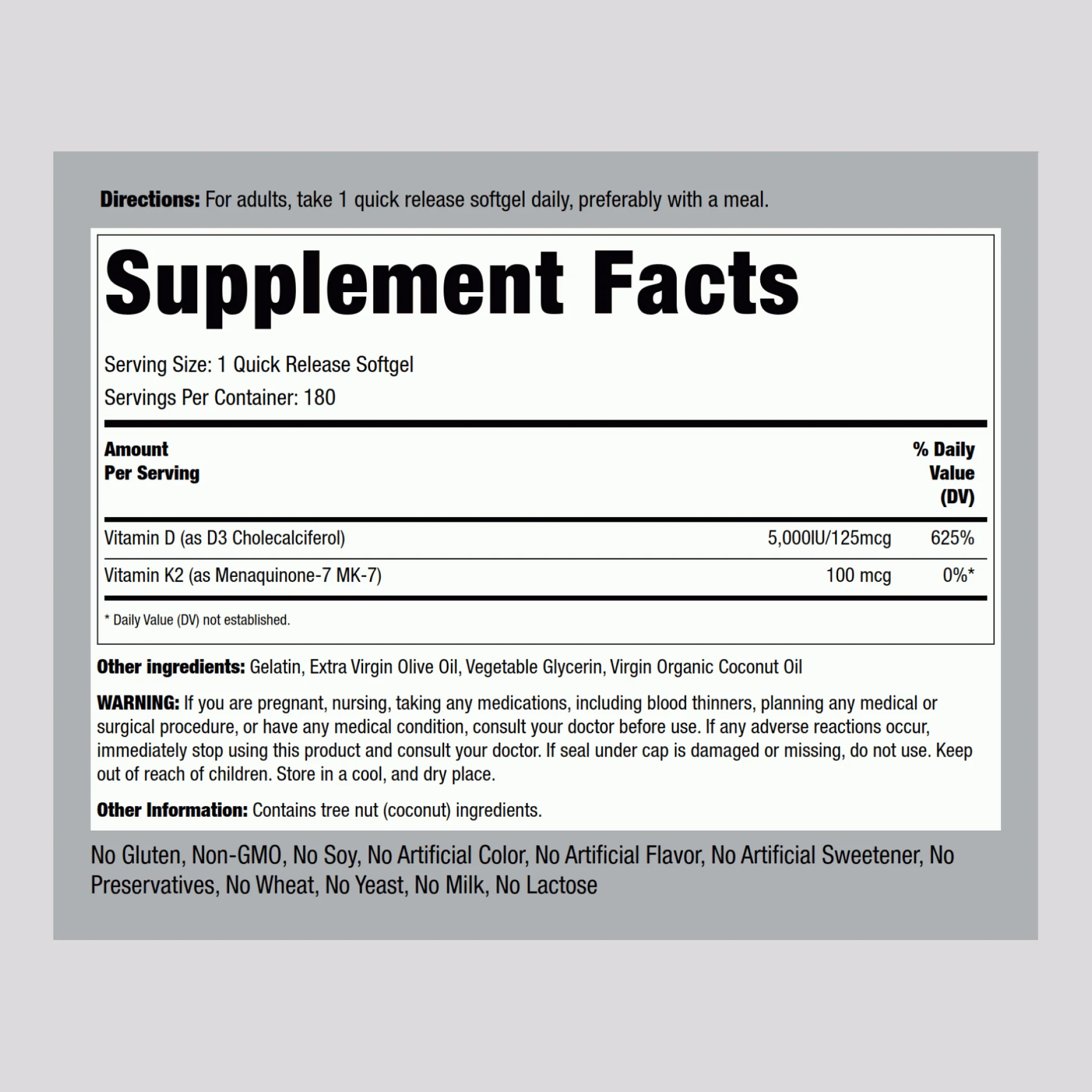 Vitamin K-2 Complex 100 mcg with D3, 180 Quick Release Softgels, 2  Bottles - Image 2