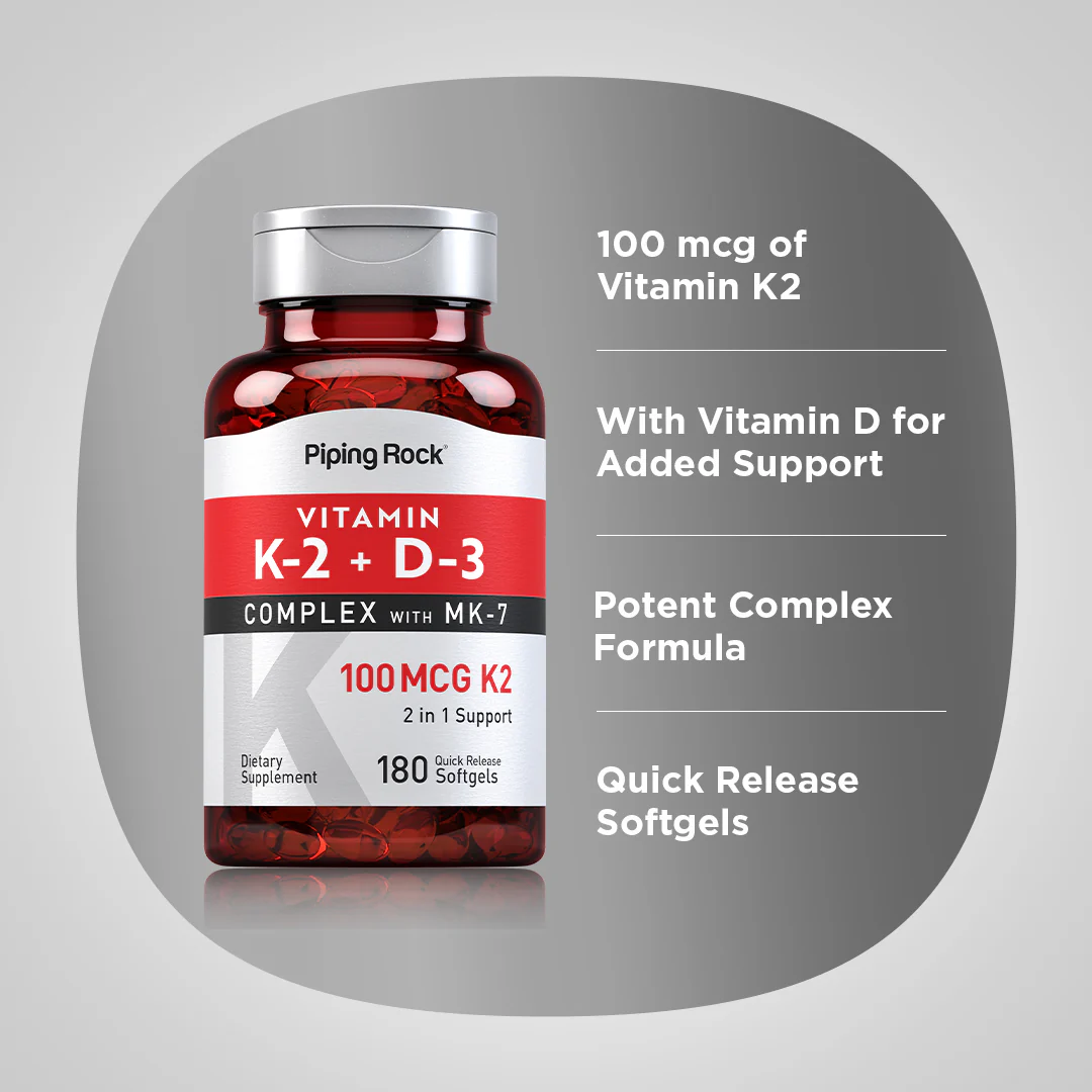 Vitamin K-2 Complex 100 mcg with D3, 180 Quick Release Softgels, 2  Bottles - Image 4