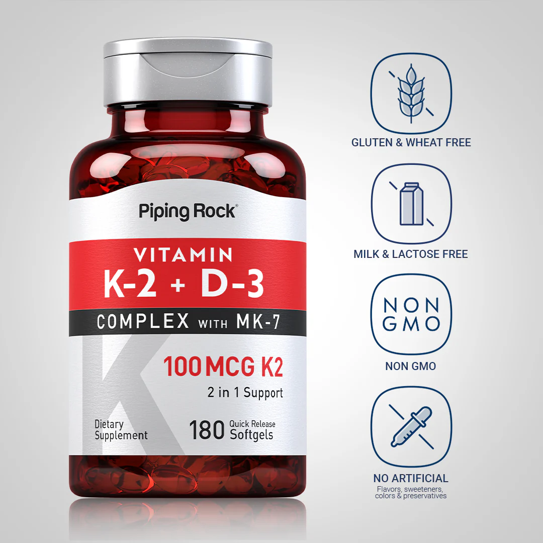 Vitamin K-2 Complex 100 mcg with D3, 180 Quick Release Softgels, 2  Bottles - Image 5