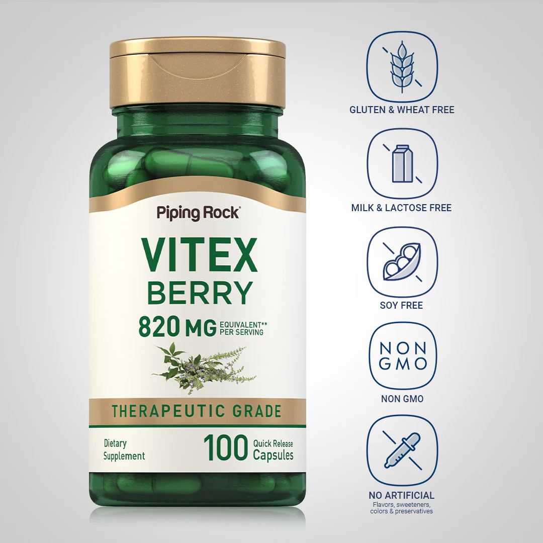 Vitex (Chasteberry Fruit), 820 mg (per serving), 100 Quick Release Capsules - Image 5