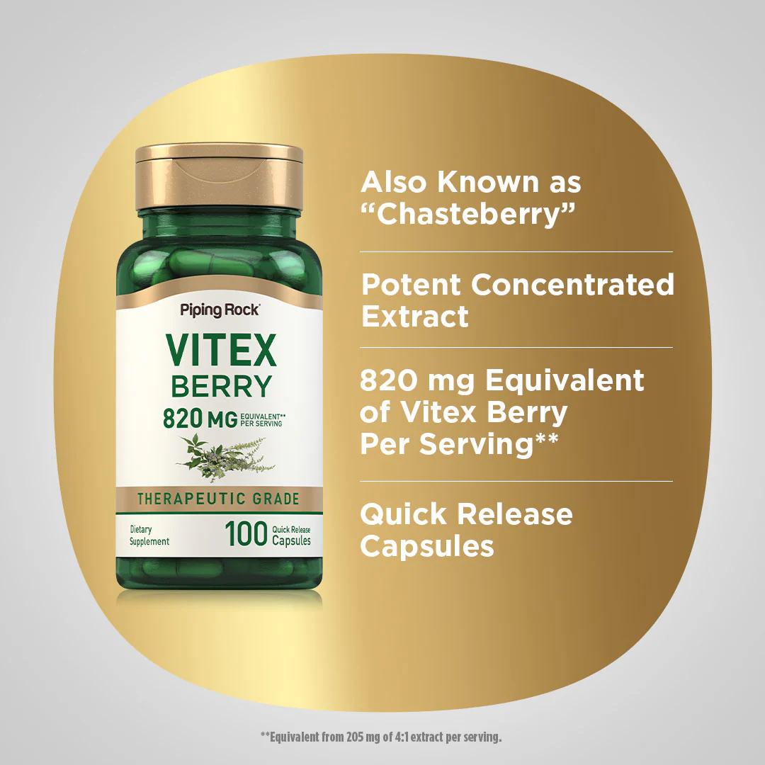 Vitex (Chasteberry Fruit), 820 mg (per serving), 100 Quick Release Capsules, 2  Bottles - Image 4
