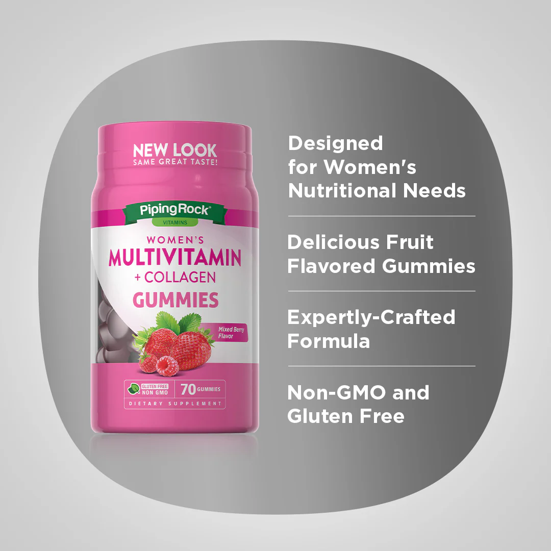 Women's Multivitamin + Collagen (Natural Mixed Berry), 70 Gummies, 2  Bottles - Image 3
