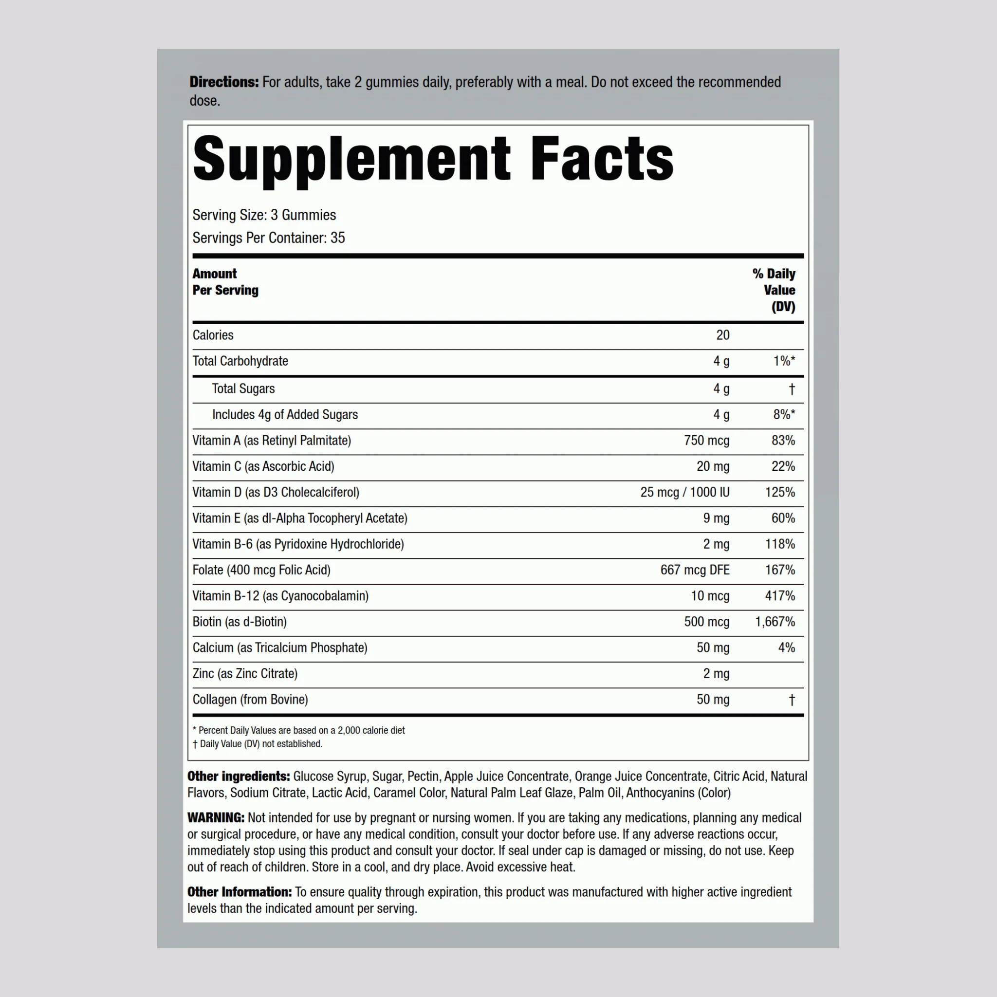 Women's Multivitamin + Collagen (Natural Mixed Berry), 70 Gummies, 2  Bottles - Image 7