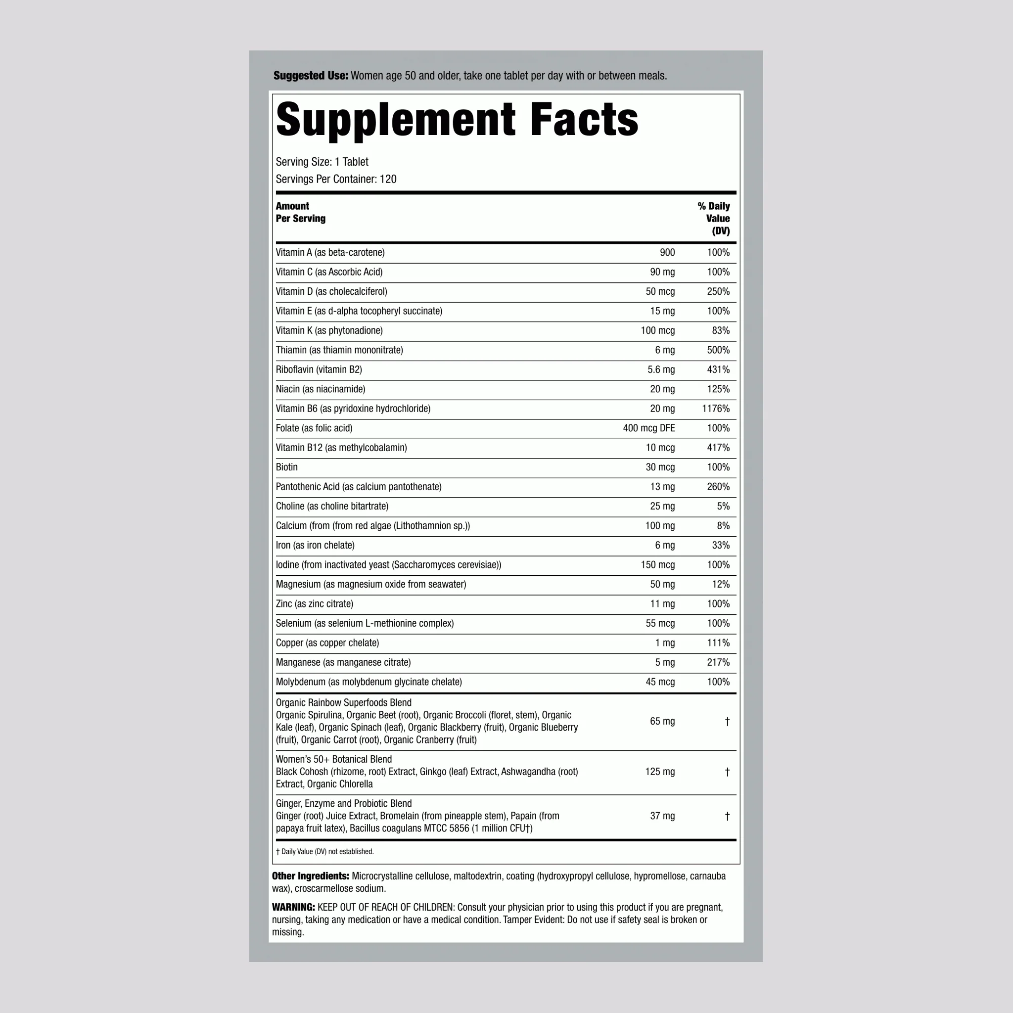 Women's One 50+ plus Real Food Nutrients, 120 Vegetarian Caplets - Image 2