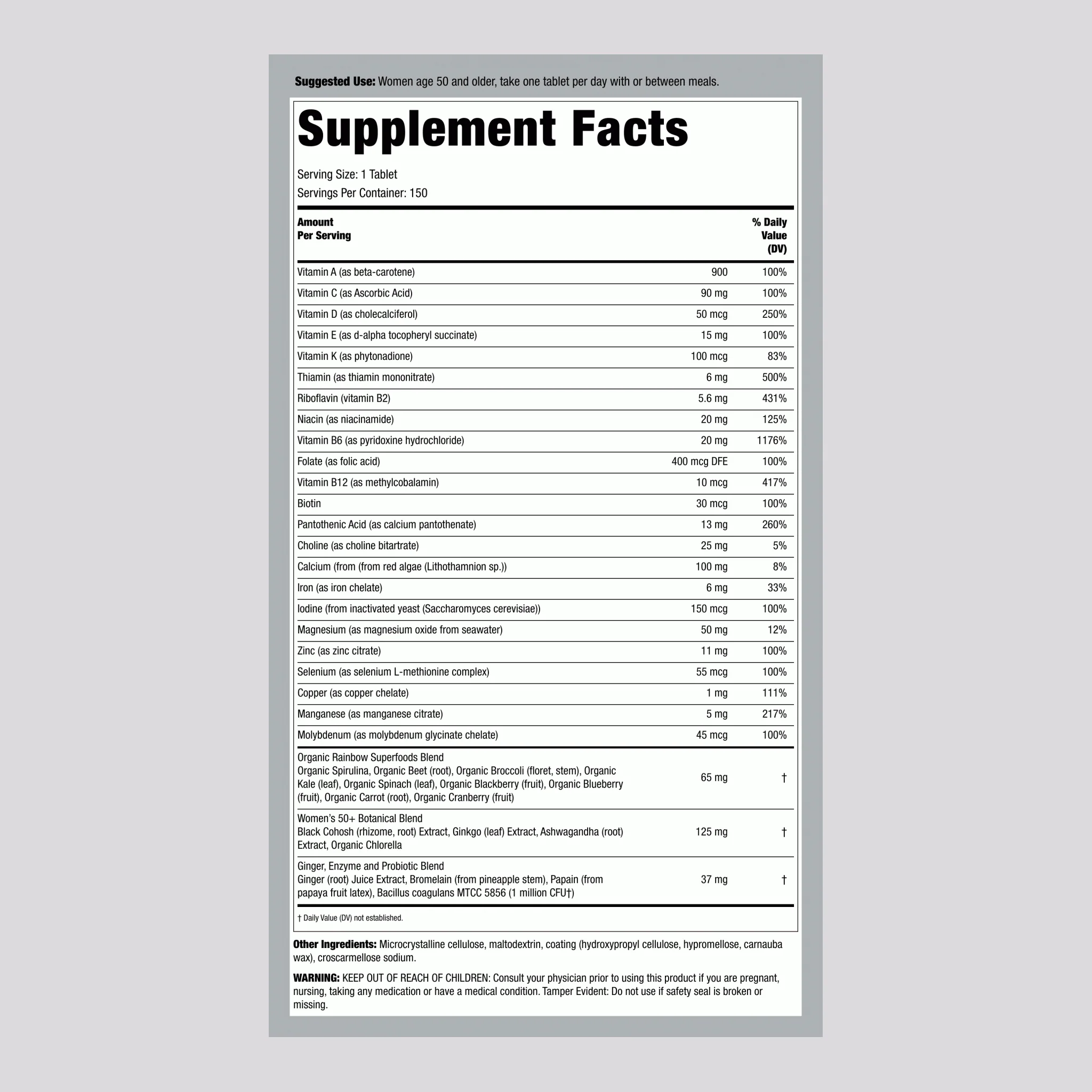 Women's One 50+ plus Real Food Nutrients, 150 Vegetarian Caplets - Image 2