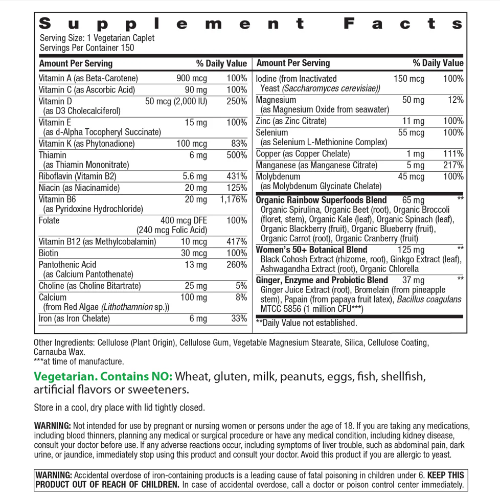 Women's One 50+ plus Real Food Nutrients, 150 Vegetarian Caplets - Image 3