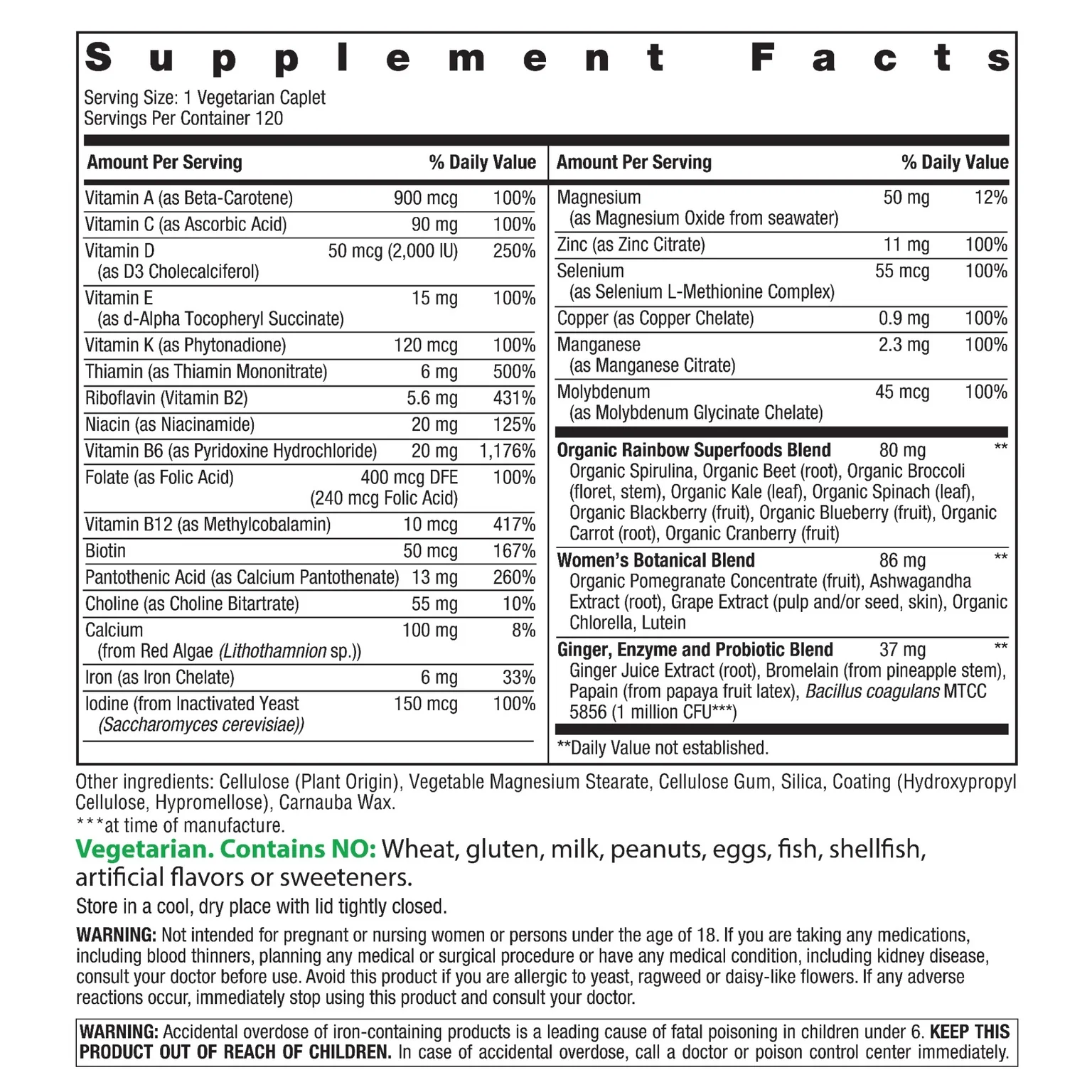 Women's One + Real Food Nutrients, 120 Vegetarian Caplets - Image 3