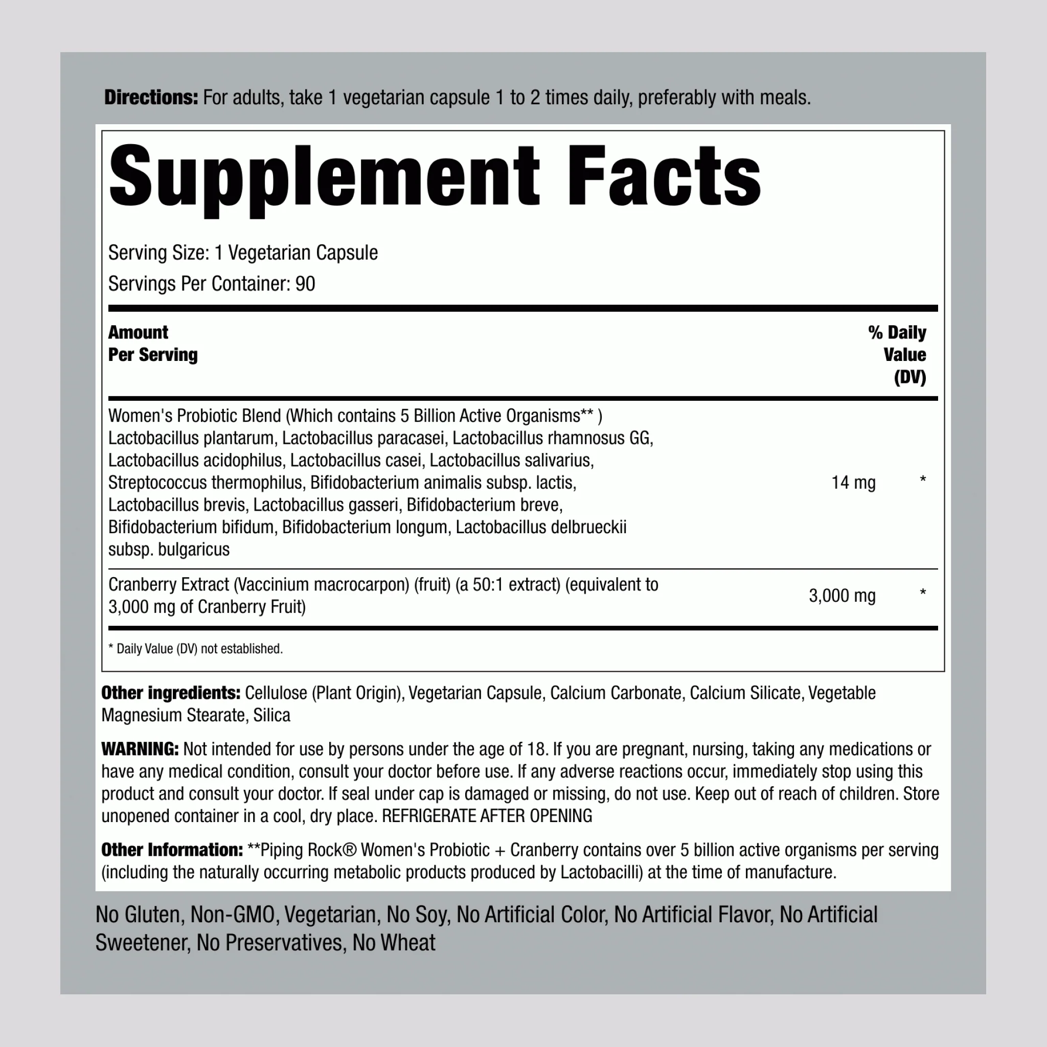 Women’s Probiotic 14 Strains 5 Billion Organisms plus Cranberry, 90 Vegetarian Capsules - Image 2