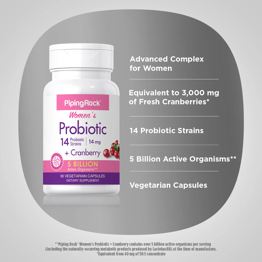 Women’s Probiotic 14 Strains 5 Billion Organisms plus Cranberry, 90 Vegetarian Capsules - Image 4