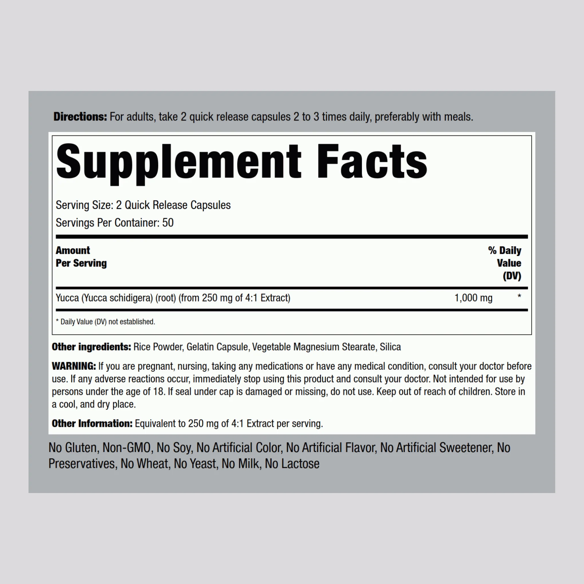 Yucca Root, 1000 mg (per serving), 100 Quick Release Capsules, 2  Bottles - Image 2